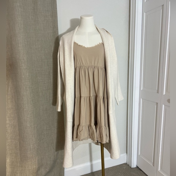 Scandi Girl Normcore Cotton Natural Fiber Pink Lilly Tan Babydoll Dress Size Med - Picture 6 of 8